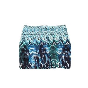 H & M Boho Vibrant Abstract Blue, Green and White Mini Skirt- Size 6